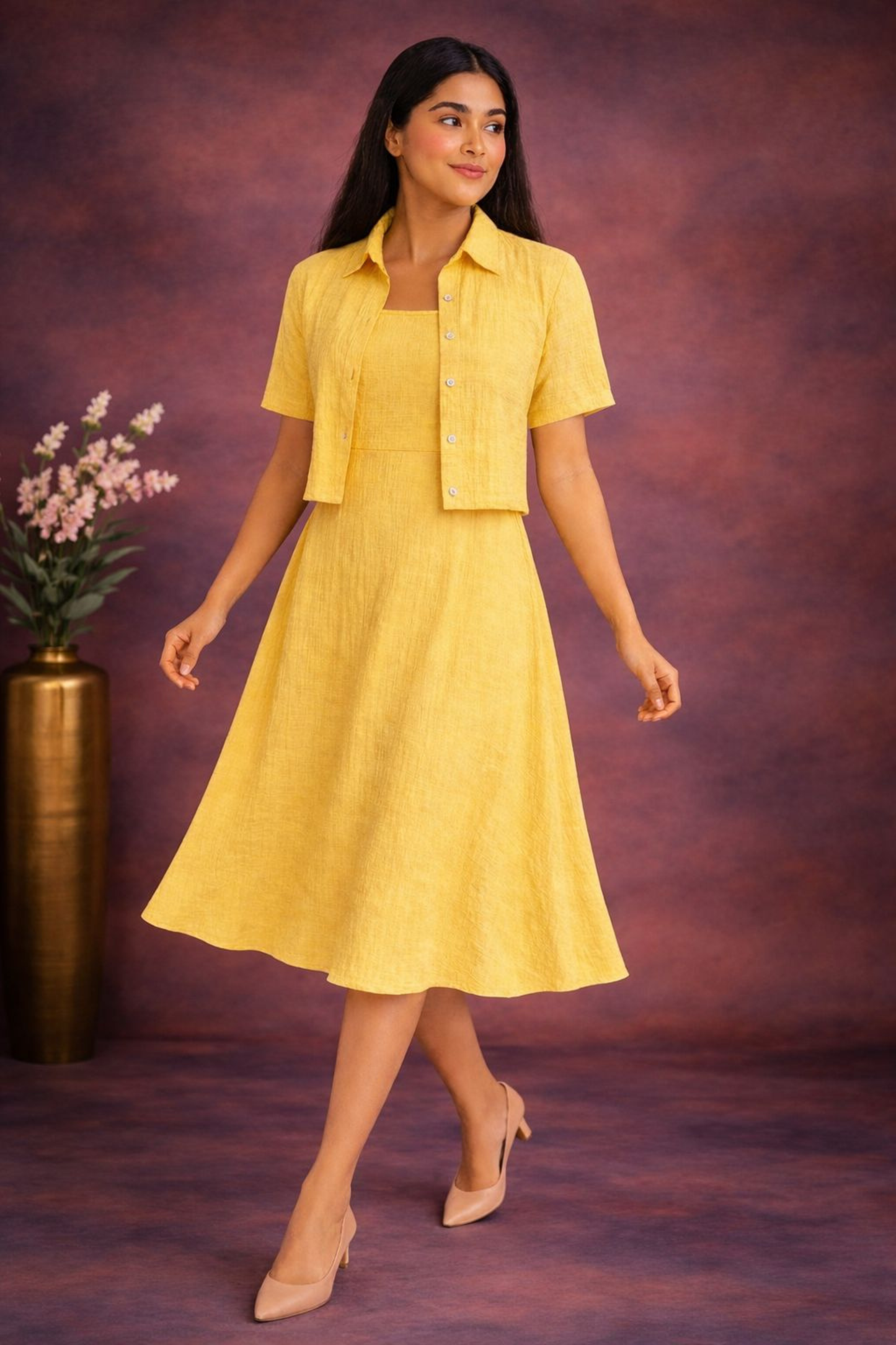 Pastel Summer Midi Dress Set yellow