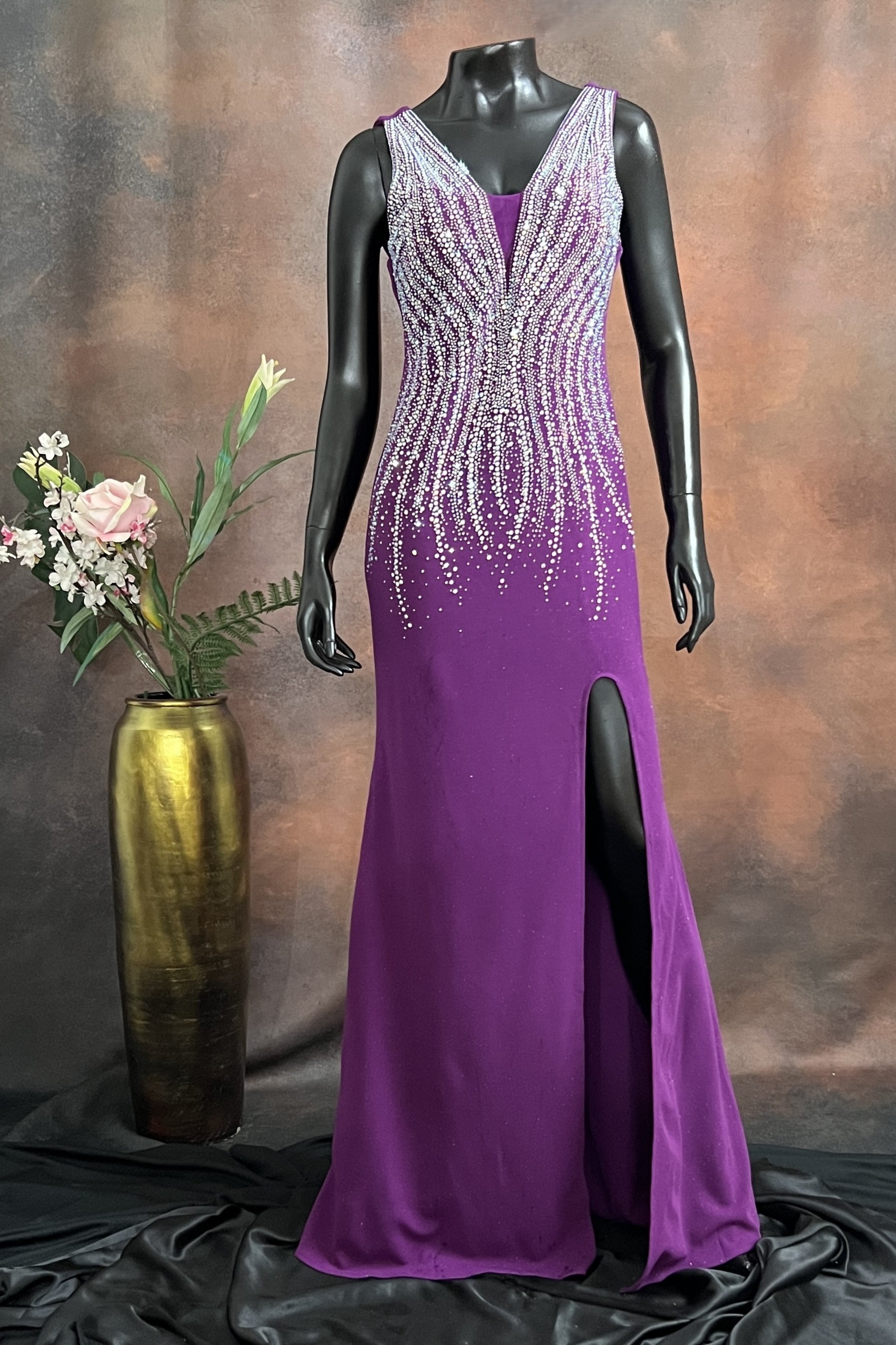 Royal Purple Embellished Slit Gown