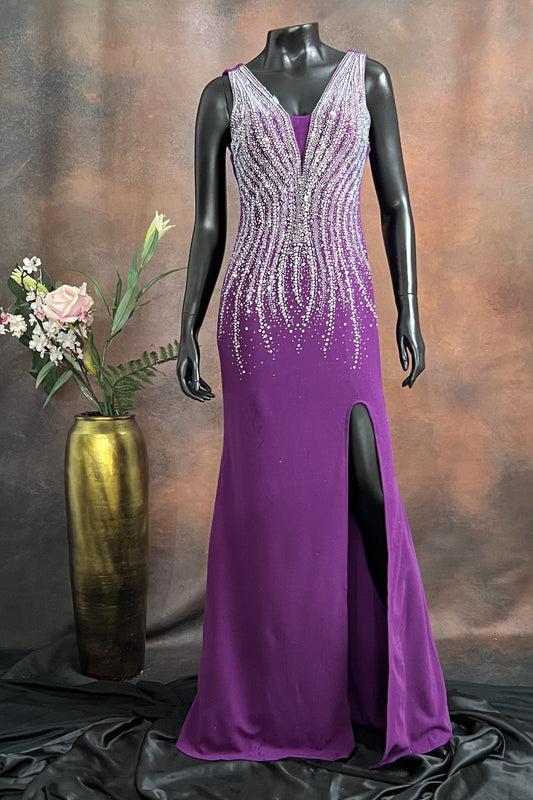 Royal Purple Embellished Slit Gown