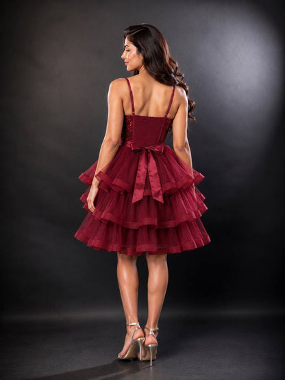 Sequin Corset Layered Tulle Party Dress
