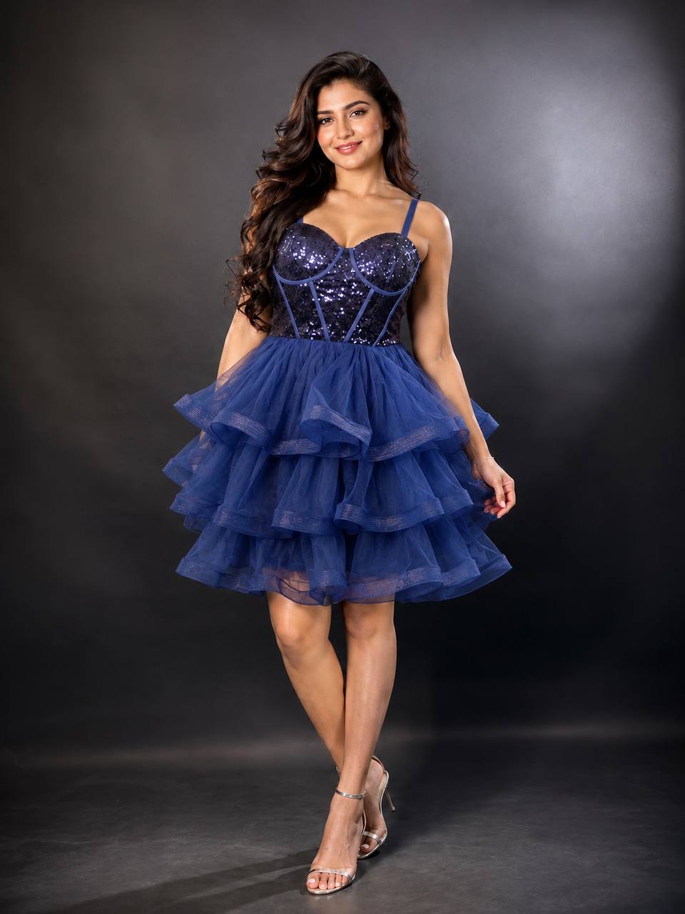 Sequin Corset Layered Tulle Party Dress