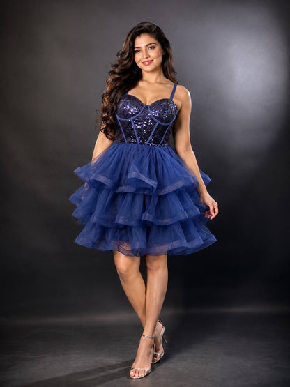 Sequin Corset Layered Tulle Party Dress