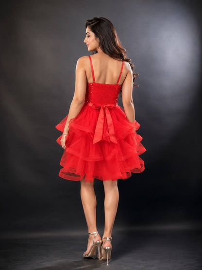 Sequin Corset Layered Tulle Party Dress